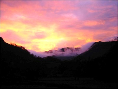Sunset over Helvellyn from Patterdale. Photo (c) Rob Shephard